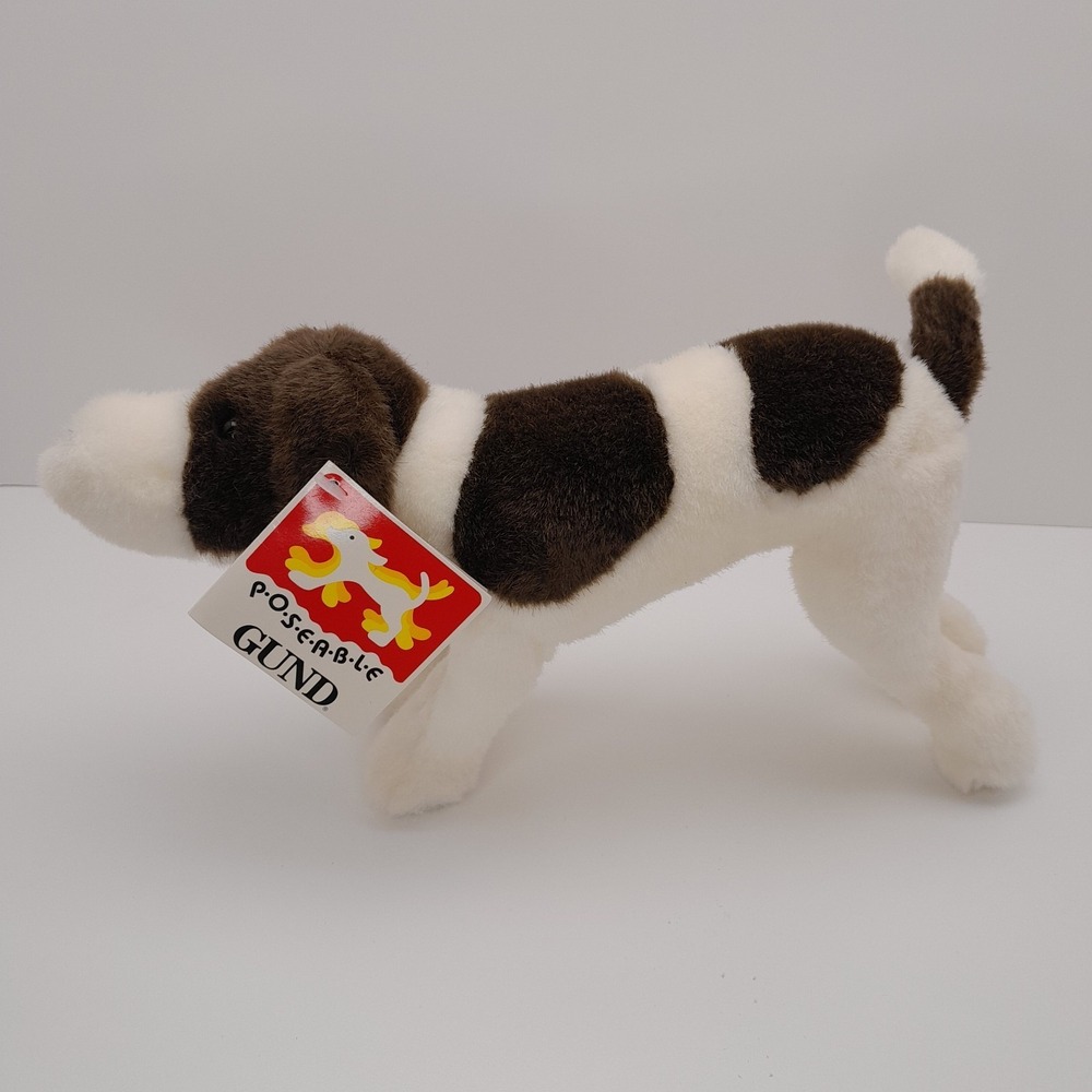 Vintage GUND Poseable Dog Plush 10" White Brown Style 9021 - 1991 NWT - Picture 2 of 15